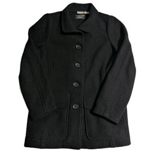 L.L.Bean Bellandi Italian Boiled‎ Wool Coat Womens M Black Car Coat Jacket